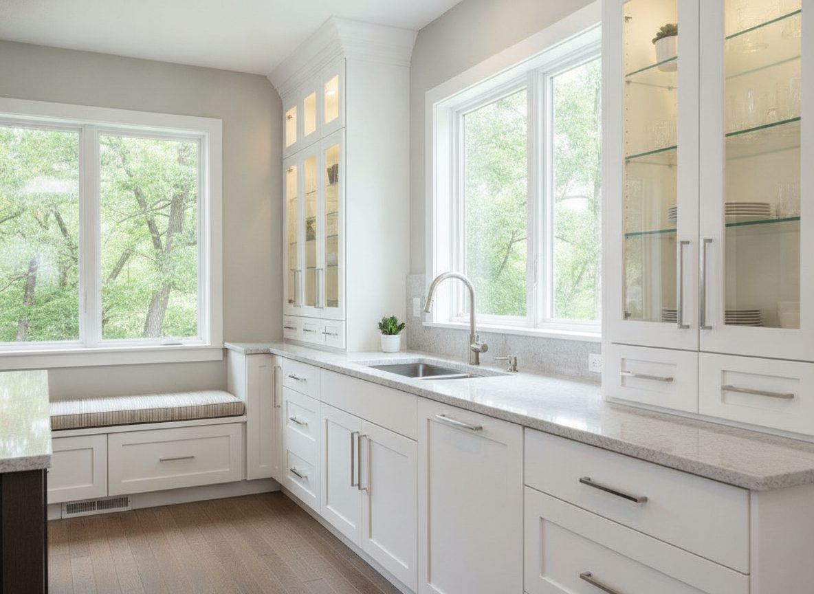 Painted semi-custom cabinets to the ceiling in a Yorktown Heights kitchen