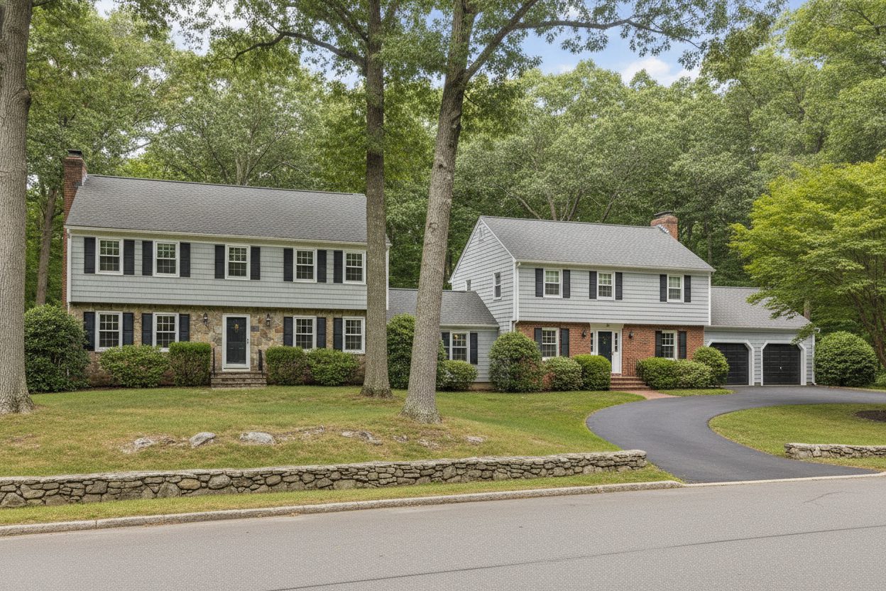 Colonial and split-level homes on a Yorktown Heights street
